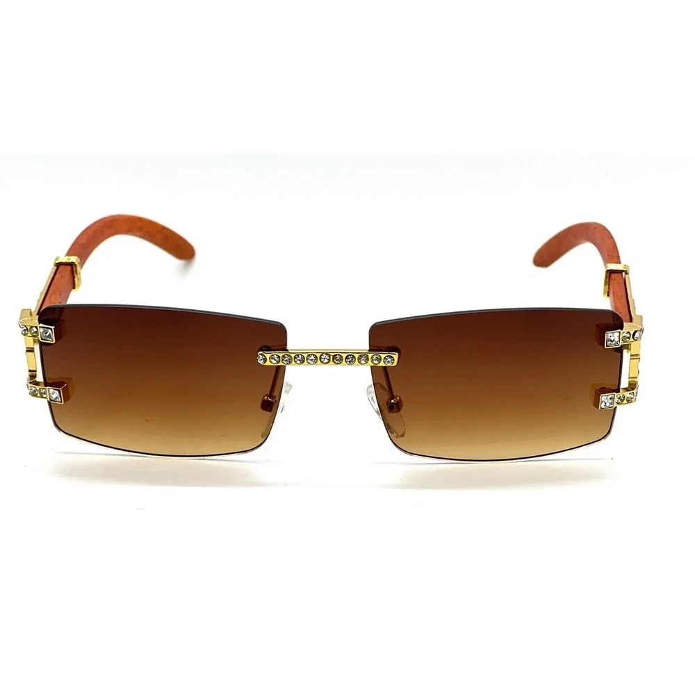 Men Sunglasses Brown Lens Square Gold Frame Retro Classic Diamond Classic Lentes